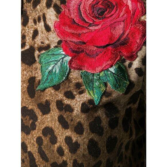 NWT DOLCE & GABBANA Animal Print Leopard Rose Cardigan Brown Red IT 40 S - Picture 5 of 9